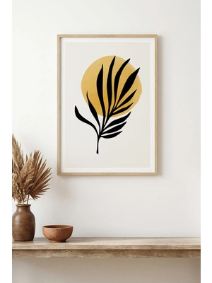 Huhuli Doğal Ahşap Çerçeveli Minimal Yaprak Desenli Tablo - Pastel Tonlar | HUHU1464