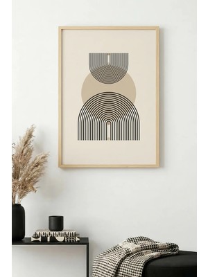 Huhuli Doğal Ahşap Çerçeveli Geometrik Desenli Tablo - Minimal | HUHU1141
