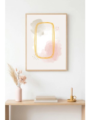 Huhuli Doğal Ahşap Çerçeveli Soyut Desenli Tablo - Pastel Tonlar | HUHU1522