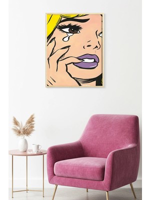 Huhuli Doğal Ahşap Çerçeveli Duygusal Portre Illüstrasyon Tablo - Pop Art | HUHU1997