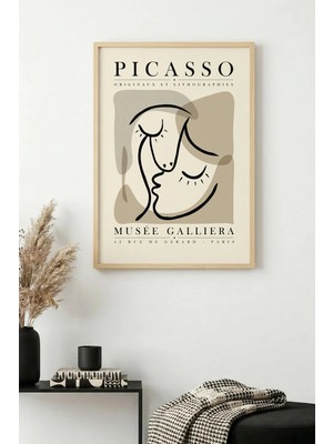 Huhuli Doğal Ahşap Çerçeveli Minimalist Yüz Desenli Tablo - Pastel Tonlar | HUHU1110