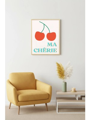 Huhuli Doğal Ahşap Çerçeveli Retro Kiraz Tablo - Romantik Ma Chérie Dekoratif Tablo | HUHU2411