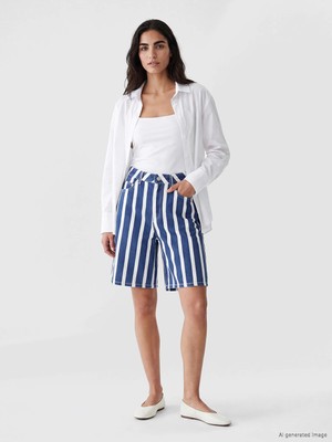 Lc Waikiki Yeni Sezon Bermuda Fit Çizgili Kadın Jean Şort