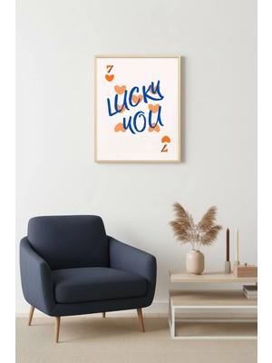 Huhuli Doğal Ahşap Çerçeveli Tablo - Retro Kalp Desenli Lucky You Pop Art | HUHU2278