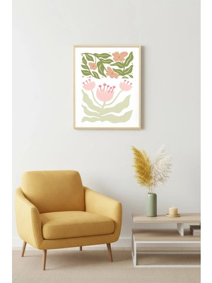 Huhuli Doğal Ahşap Çerçeveli Retro Floral Tablo - Pastel Botanik Çiçekler | HUHU2326