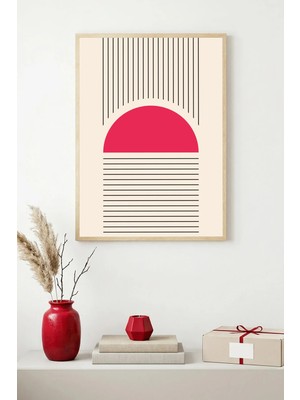 Huhuli Doğal Ahşap Çerçeveli Minimal Geometrik Desenli Tablo - Canlı Tonlar | HUHU1479