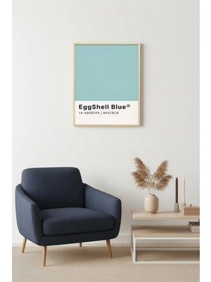Huhuli Doğal Ahşap Çerçeveli Minimalist Soyut Tablo - Eggshell Blue Tonları | HUHU2469