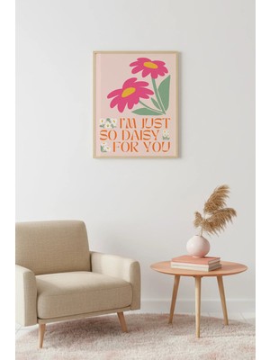 Huhuli Doğal Ahşap Çerçeveli Retro Daisy Çiçek Tablo - Canlı Pembe Tonlar | HUHU2391