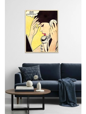 Huhuli Doğal Ahşap Çerçeveli Pop Art Desenli Tablo - Retro Sohbet | HUHU1942