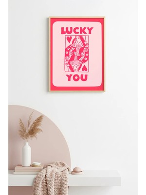 Huhuli Doğal Ahşap Çerçeveli Retro Pop Art Tablo - Lucky You Kadın Illüstrasyonu | HUHU2681
