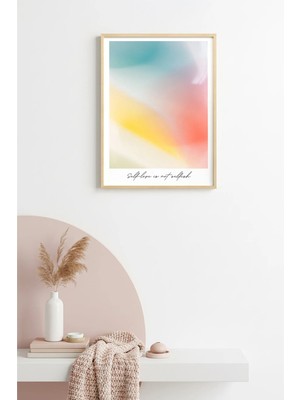 Huhuli Doğal Ahşap Çerçeveli Retro Tablo - Self Love Pastel Tonlar | HUHU2789