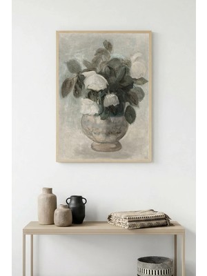 Huhuli Doğal Ahşap Çerçeveli Çiçek Desenli Tablo - Pastel Tonlar | HUHU1167