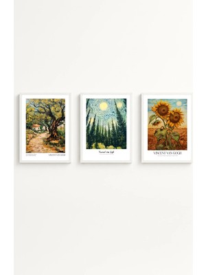 Huhuli Beyaz Ahşap Çerçeveli Vincent Van Gogh Tablo Seti HUHU531