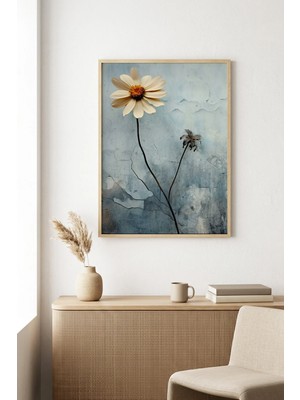 Huhuli Doğal Ahşap Çerçeveli Çiçek Desenli Tablo - Pastel | HUHU1301