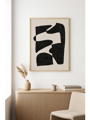 Huhuli Doğal Ahşap Çerçeveli Soyut Desenli Tablo - Minimal | HUHU1002