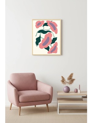Huhuli Doğal Ahşap Çerçeveli Retro Floral Tablo - Pembe Yeşil Çiçek Desenli | HUHU2688