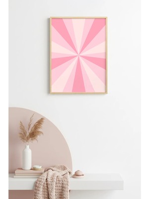 Huhuli Doğal Ahşap Çerçeveli Retro Soyut Tablo - Pastel Pembe Tonlar | HUHU2766