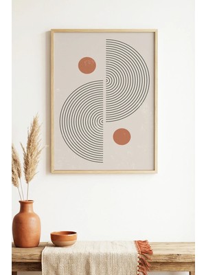 Huhuli Doğal Ahşap Çerçeveli Geometrik Desenli Tablo - Pastel | HUHU1389