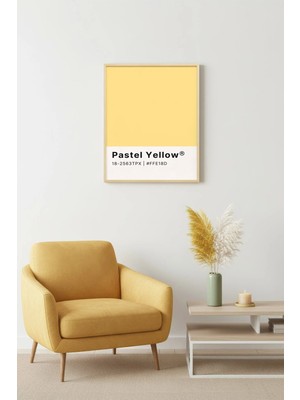 Huhuli Doğal Ahşap Çerçeveli Retro Soyut Tablo - Pastel Sarı Tonlar | HUHU2064