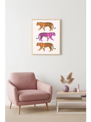 Huhuli Doğal Ahşap Çerçeveli Retro Tablo - Tropikal Tiger Desenli Sanat Tablo | HUHU2209