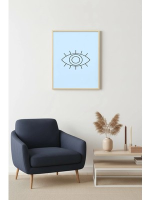 Huhuli Doğal Ahşap Çerçeveli Soyut Göz Line Art Tablo - Minimalist Siyah Beyaz | HUHU2654