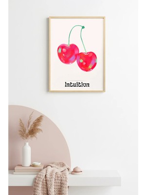 Huhuli Doğal Ahşap Çerçeveli Retro Kiraz Pop Art Tablo - Intuition Tasarım | HUHU2389