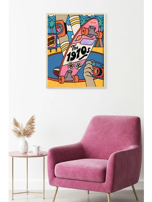 Huhuli Doğal Ahşap Çerçeveli Retro Grafik Desenli Tablo - Skateboard | HUHU1800