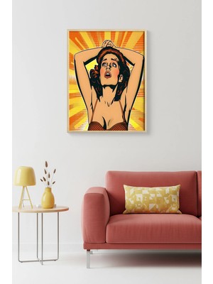 Huhuli Doğal Ahşap Çerçeveli Pop Art Portre Tablo - Canlı Tonlar | HUHU1882