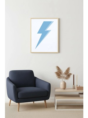 Huhuli Doğal Ahşap Çerçeveli Modern Retro Tablo - Soyut Yıldırım Desenli Duvar Sanatı | HUHU2381