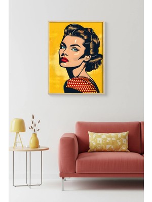 Huhuli Doğal Ahşap Çerçeveli Portre Tablo - Pop Art Tarzı - Canlı Sarı | HUHU1845