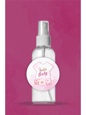 Neşeli Günlerim Hello Baby Kuğu Temalı - Yuvarlak Sticker (Etiket) 50' Adet 5 cm Hoşgeldin Kız Bebek