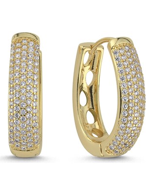 Merano Design Taşlı Oval Gold Küpe