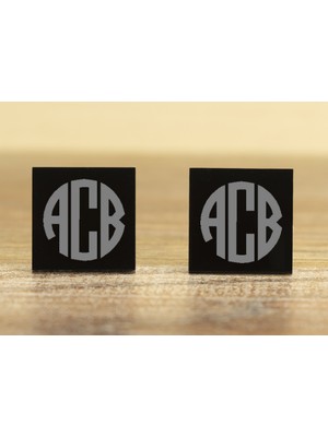 Hediye Shop 3 Harf Monogram Yazılı Gümüş Kaplama ve Pleksi Kol Düğmesi