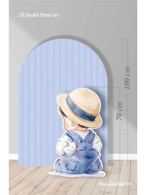 Neşeli Günlerim 2'li Ayaklı Pano Seti Mavi Çizgili Arka Fon , Şapkalı Erkek Bebek / 100 cm - 70 cm