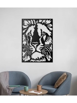 Mova Dizayn Desenli Aslan Silueti Tasarımlı Hayvan Figürlü Metal Dekoratif Modern Duvar Tablosu Ev ve Ofis Için