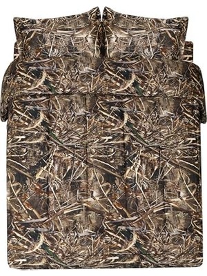 Max-5 Kamuflaj Yorgan Seti, Birinci Sınıf Polyester Pamuk Kumaş, Kamuflaj Yatak Seti, Süper Yumuşak 3 Parça Orman Yatak Seti Avcılık ve Dış Mekan, Makinede Yıkanabilir (Çift Kişilik)