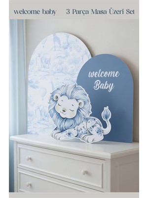 Neşeli Günlerim Safari Aslan Welcome Baby 3 Parça Masa Üzeri Ayaklı Pano Set