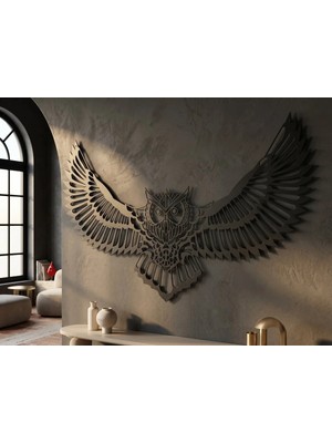 Mova Dizayn Desenli Baykuş Tasarımlı Hayvan Figürlü Metal Dekoratif Modern Duvar Tablosu Ev ve Ofis Için