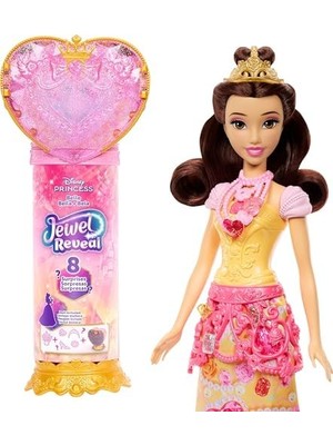 Mattel Filmden Ilham Alan Mattel Prensesi Belle Bebek, Aksesuarlar, Kalp Şeklinde Değerli Taş Kutusu ile Çocuk Yüzüğü Dahil 8 Sürpriz ve 9 Parça, JHL51