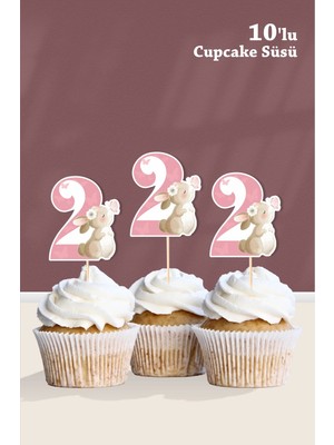 Neşeli Günlerim Kelebekli Tavşan 2 Yaşında Cupcake Süsü '10LU