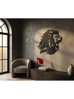 Mova Dizayn Desenli Aslan Silueti Tasarımlı Hayvan Figürlü Metal Dekoratif Modern Duvar Tablosu Ev ve Ofis Için
