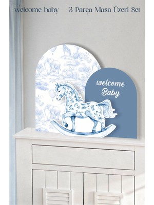Neşeli Günlerim Safari Sallanan At Welcome Baby 3 Parça Masa Üzeri Ayaklı Pano Set