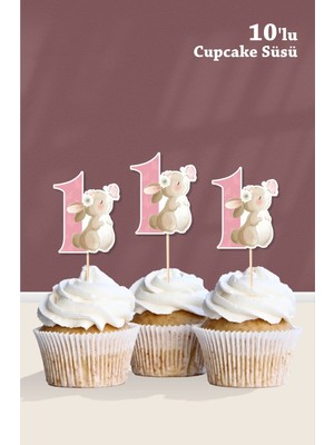 Neşeli Günlerim Kelebekli Tavşan 1 Yaşında Cupcake Süsü '10LU