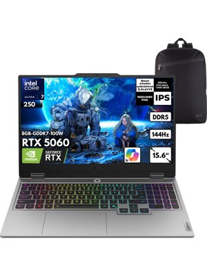 Lenovo Loq 15AHP10 Ryzen 7-250 32-Gbddr5 2 Tbssd RTX5060 (8GB-GDDR7-100W) 15.6" Fhd 144Hz IPS Windows 11 Home + Qb Sırt Çantası 83JG008UTRQB37