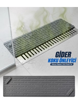 Omilife Gri Uzun Silikon Gider Kapağı 37x11 cm Koku Önleyici Özellikli Lavabo Banyo Mutfak Balkon