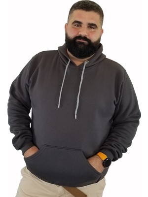 Xanimal Büyük Beden Erkek Kapşonlu Sweatshirt Füme Renk Uzun Kol ile Rahat Kullanım