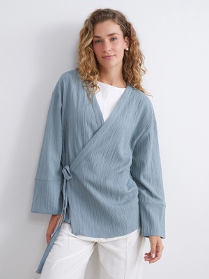 Lc Waikiki Yeni Sezon Kruvaze Yaka Dokulu Oversize Kadın Kimono