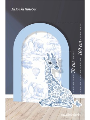 Neşeli Günlerim 2'li Ayaklı Pano Seti Safari Mavi, Oturan Zürafa Temalı / 100 cm - 70 cm