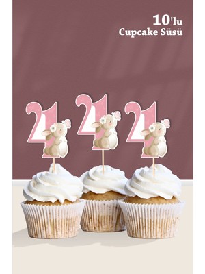 Neşeli Günlerim Kelebekli Tavşan 4 Yaşında Cupcake Süsü '10LU