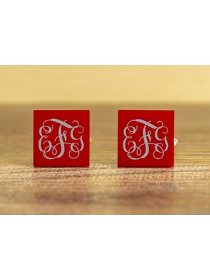 Hediye Shop 3 Harf Monogram Yazılı Gümüş Kaplama ve Pleksi Kare Kol Düğmesi